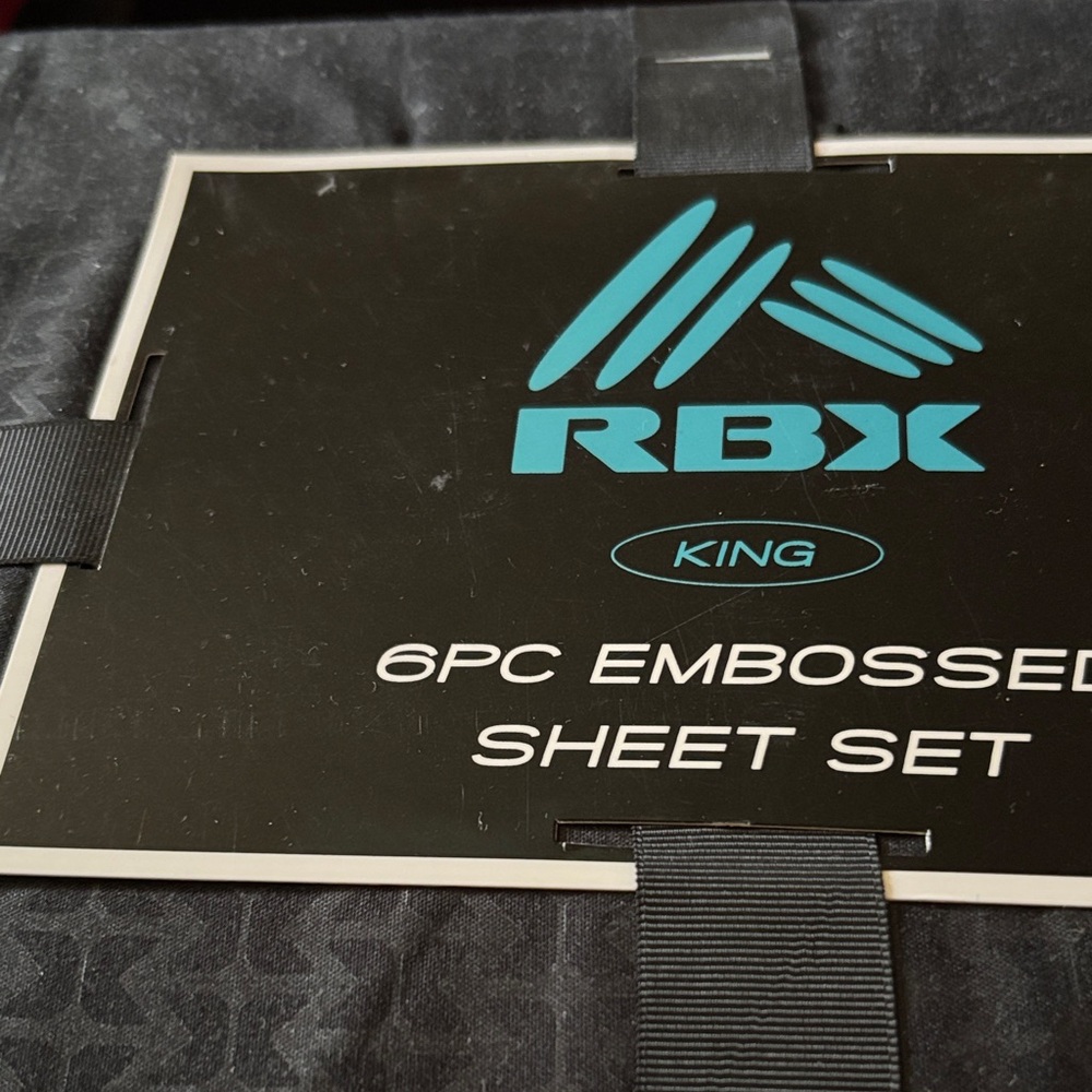 Sheet set 6 pc embossed new King size black RBX polyester 4 pillowcases 2 sheets